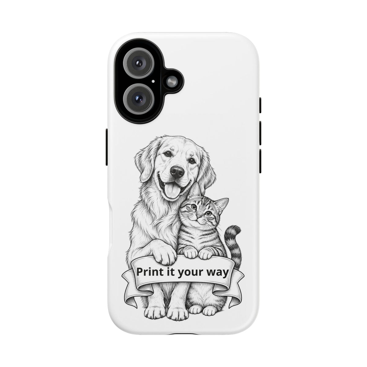 Phone Case with Dog and Cat Illustration — Customizable "Print it your way" Pet Design