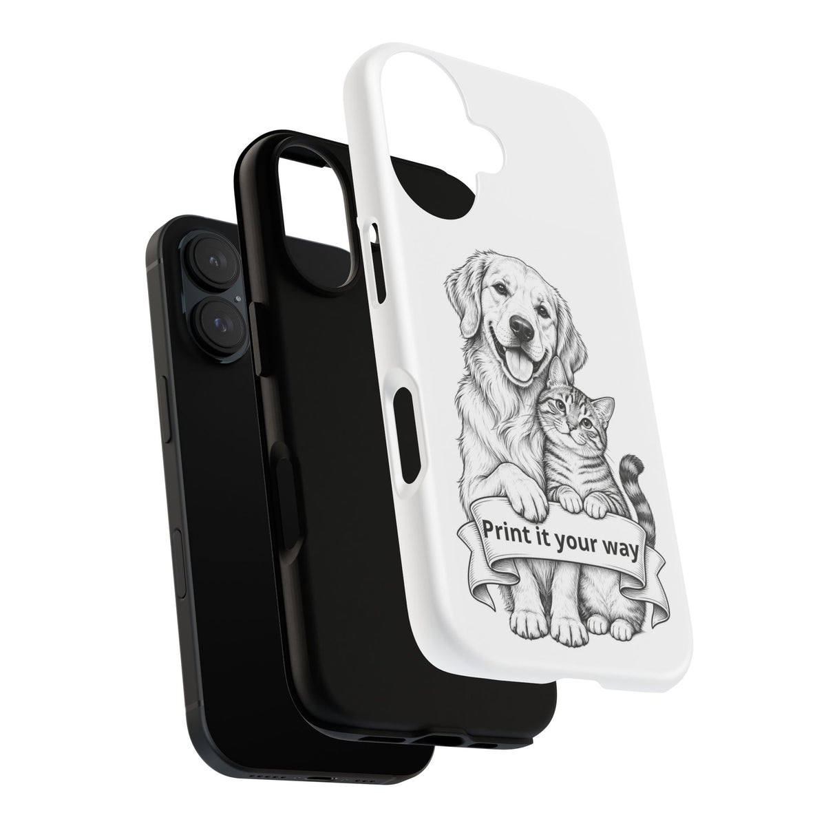 Phone Case with Dog and Cat Illustration — Customizable "Print it your way" Pet Design