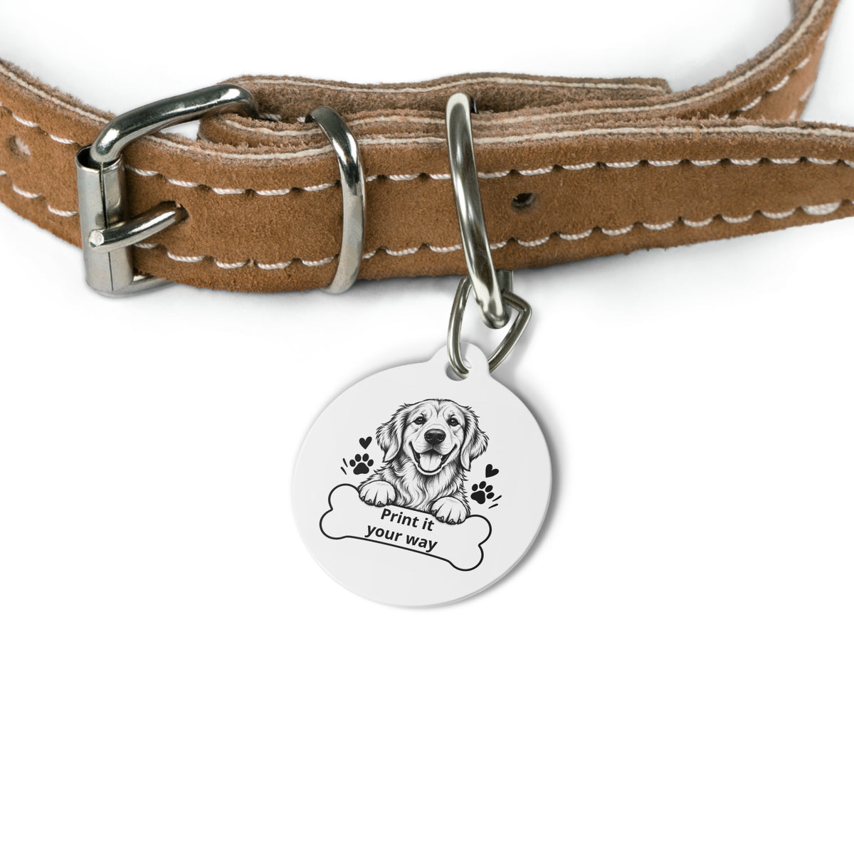 Copy of Personalized Dog Bone Pet Tag — Cute Golden Retriever ID Tag with Paw Prints