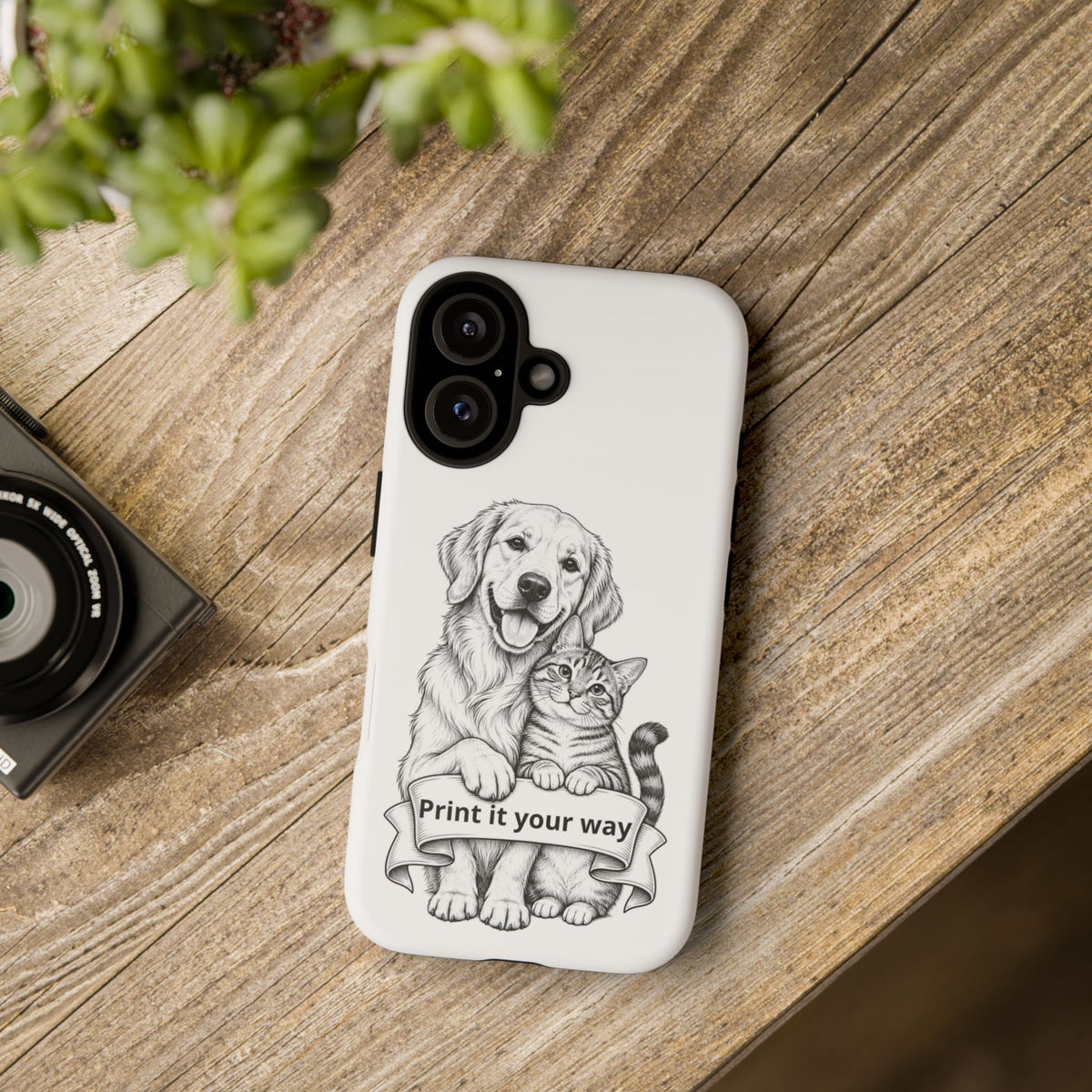Phone Case with Dog and Cat Illustration — Customizable "Print it your way" Pet Design