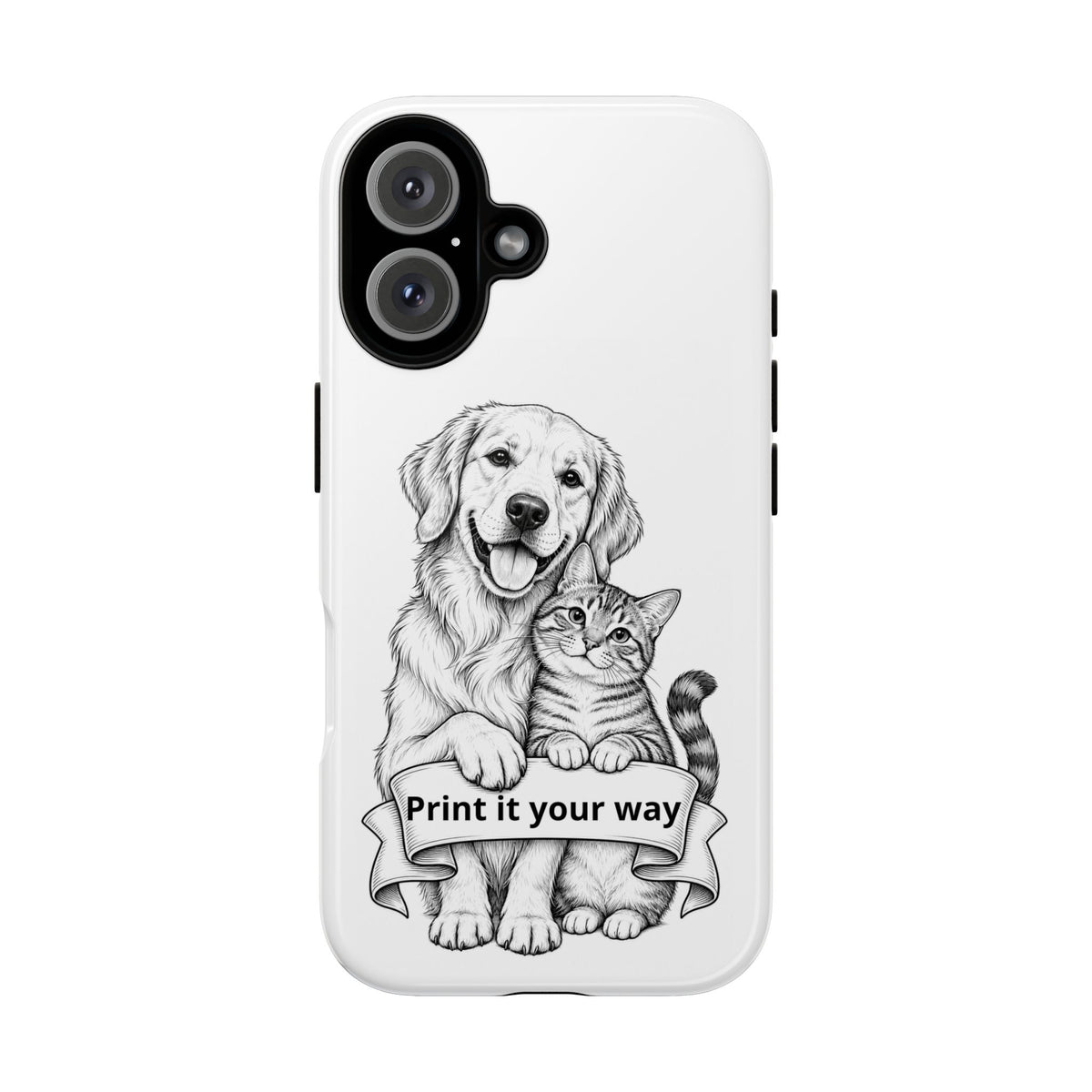 Phone Case with Dog and Cat Illustration — Customizable "Print it your way" Pet Design