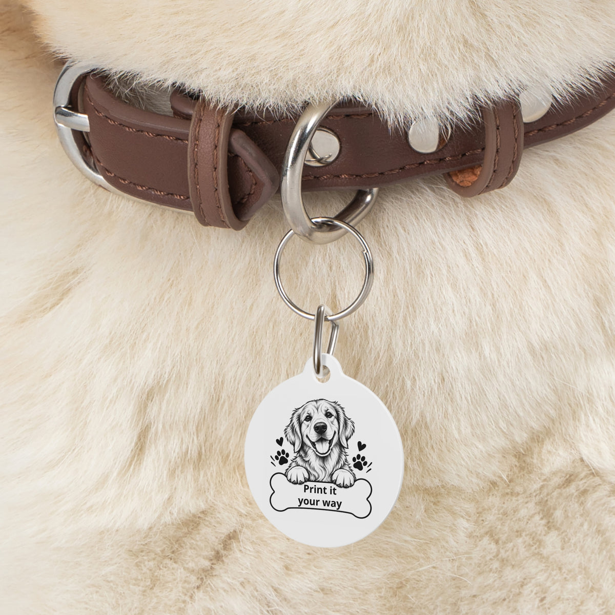 Copy of Personalized Dog Bone Pet Tag — Cute Golden Retriever ID Tag with Paw Prints