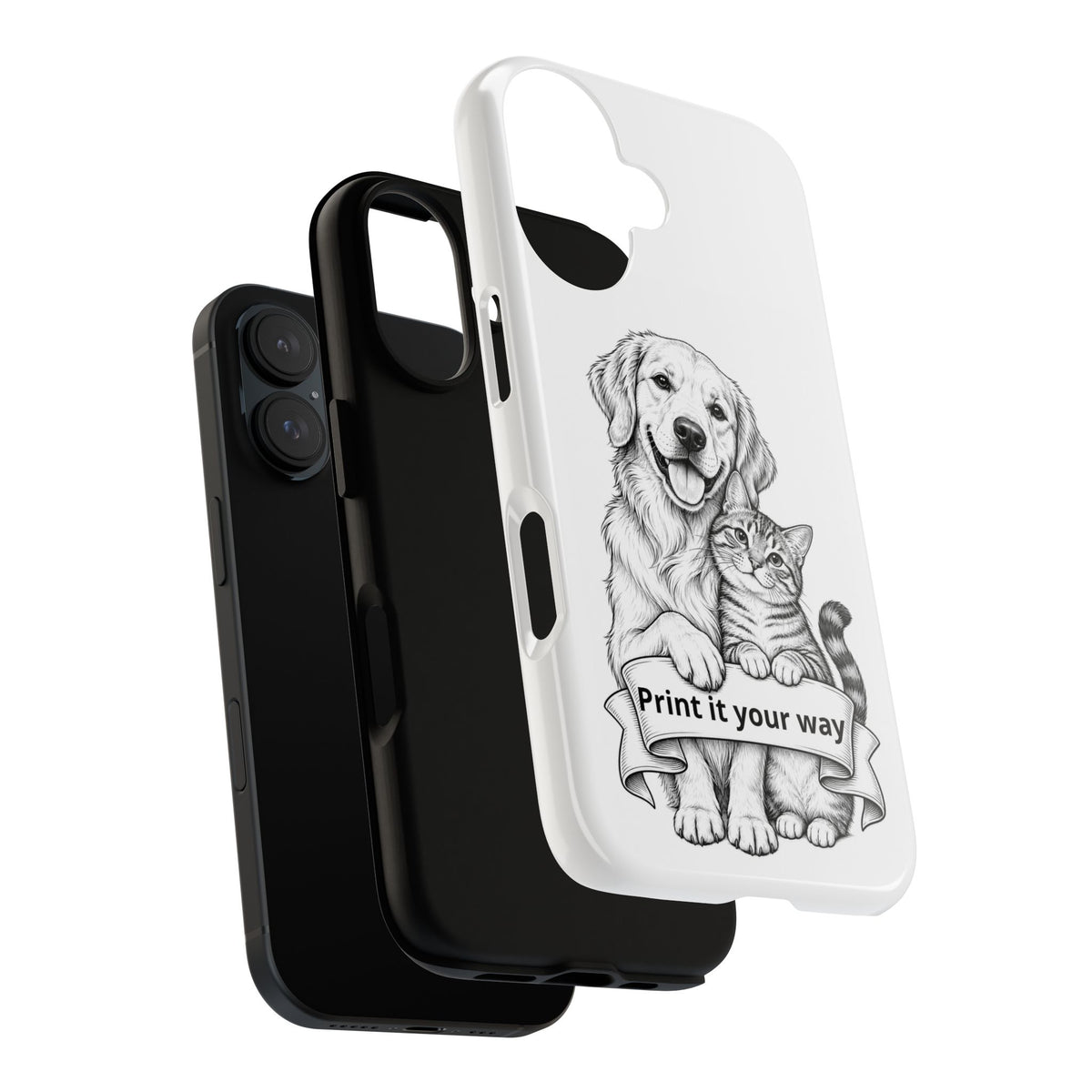 Phone Case with Dog and Cat Illustration — Customizable "Print it your way" Pet Design